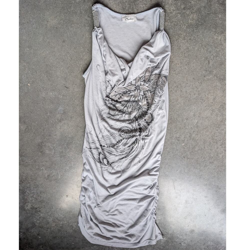 Chesley Y2K Rhinestone Graphic Ruched Dress Size Small